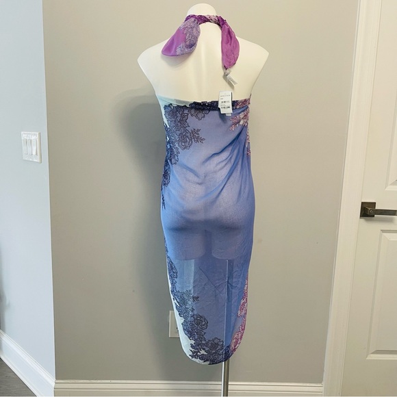 NWT NORDSTROM PURPLE REGENCY LACE PRINT SILK BLEND SCARF WRAP BEACH COVERUP O/S - Picture 8 of 12